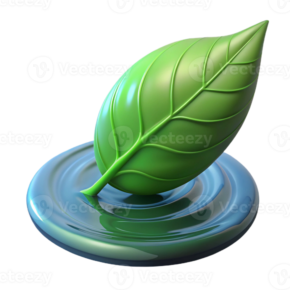 dramatic abstract A single, green leaf floating on water, soft ripples, natural lighting authentic png