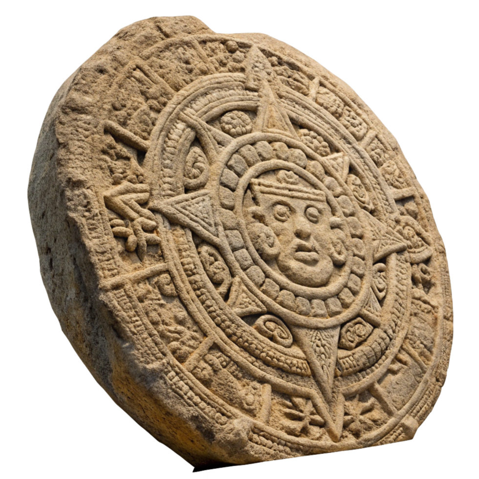 Ancient Mayan Stone Carving Depicting a Solar Deity and Cosmological Symbols png