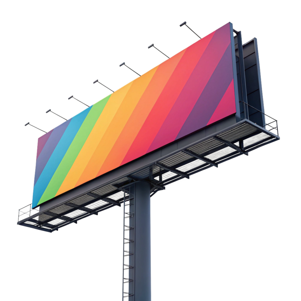 Large Outdoor Billboard with Vibrant Rainbow Diagonal Stripes Design png