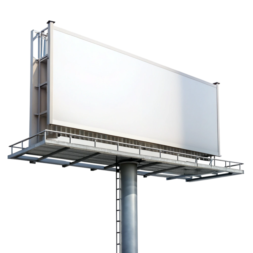 Large Blank Billboard on a Metal Pole Against a Black Background png