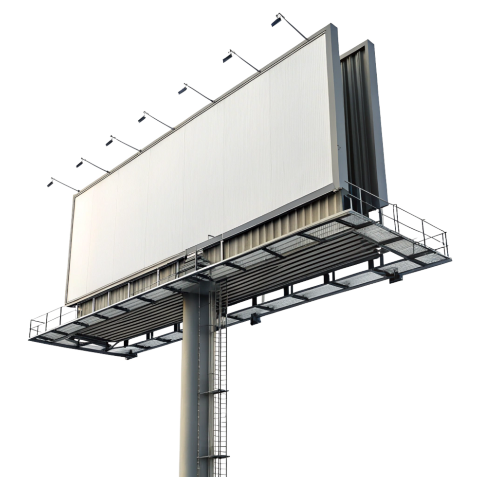 Large Blank Billboard on a Tall Metal Structure with Lights png
