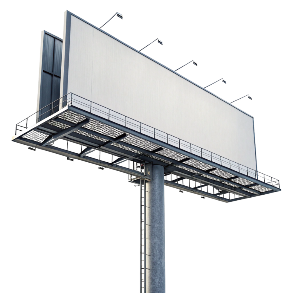 Large Blank Billboard on a Tall Pole Against Black Background png