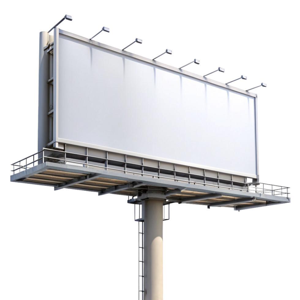 Large Blank Billboard for Advertisement on a Tall Pole with Lights png