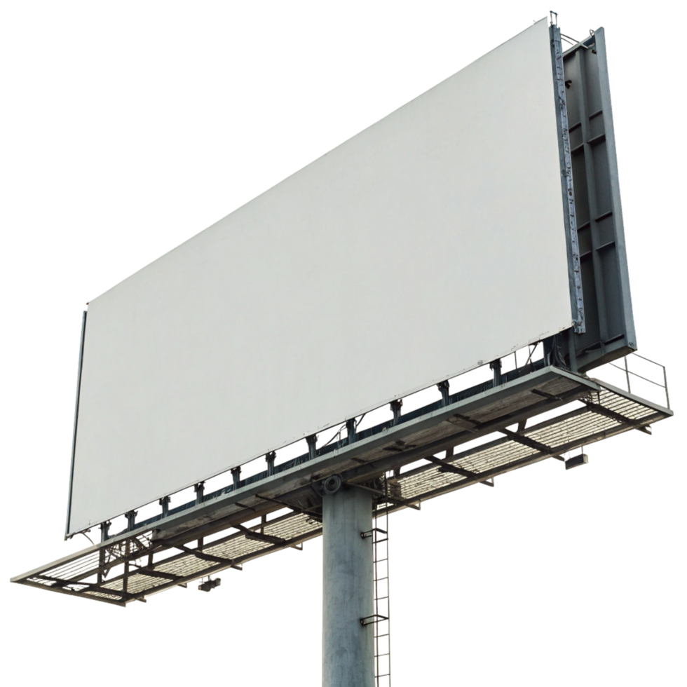 Large Blank Billboard on a Metal Frame and Concrete Pole Against a Black Background png