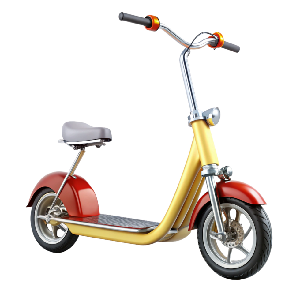 Modern Electric Scooter with Red and Gold Design Features a Comfortable Seat and Stylish Wheels png