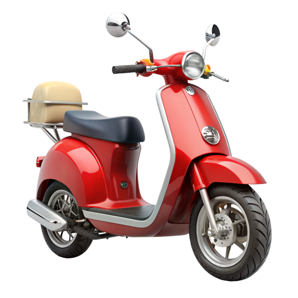 Classic Red Scooter with Chrome Accents and Delivery Box png