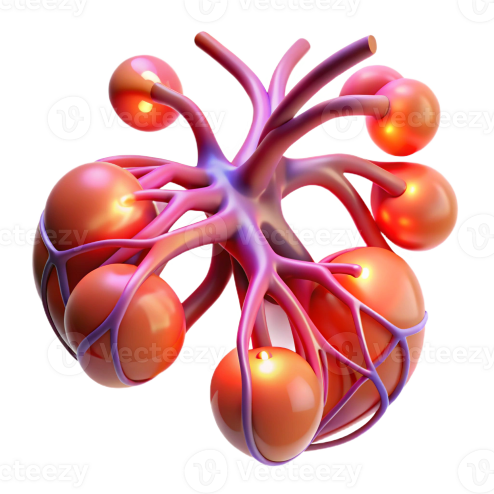 magnificent classic A network of pulsating, bioluminescent veins and arteries, with a warm, organic glow, in a biological, anatomical style professional png
