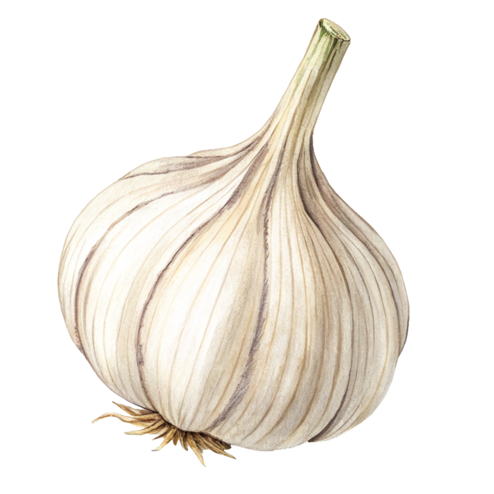 A Detailed Watercolor Painting of a Single Bulb of Garlic png