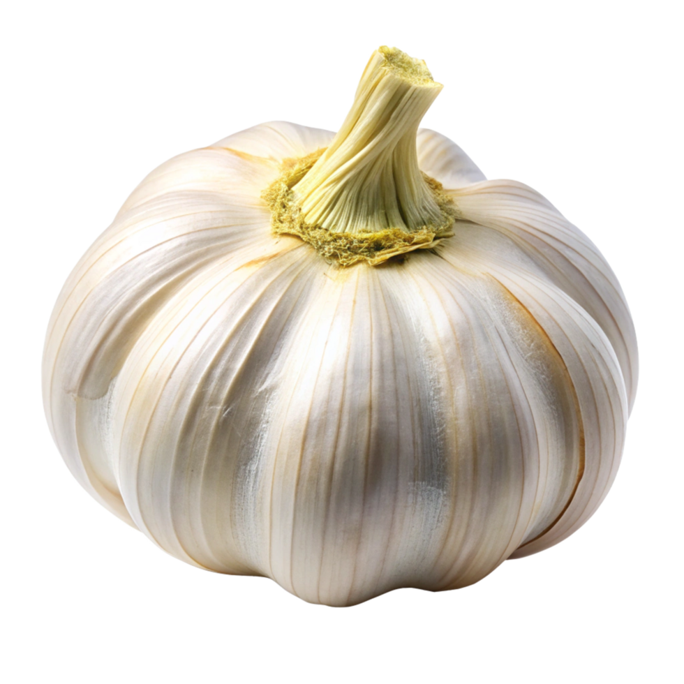 A Single Bulb of Garlic Isolated on a Black Background A Detailed Closeup of a Fresh Garlic Bulb Showing its Creamy White Color and Intricate Texture png