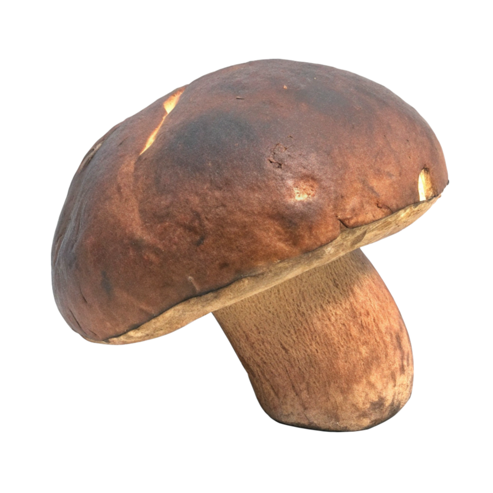 A Single Brown Boletus Mushroom Isolated on Black Background png
