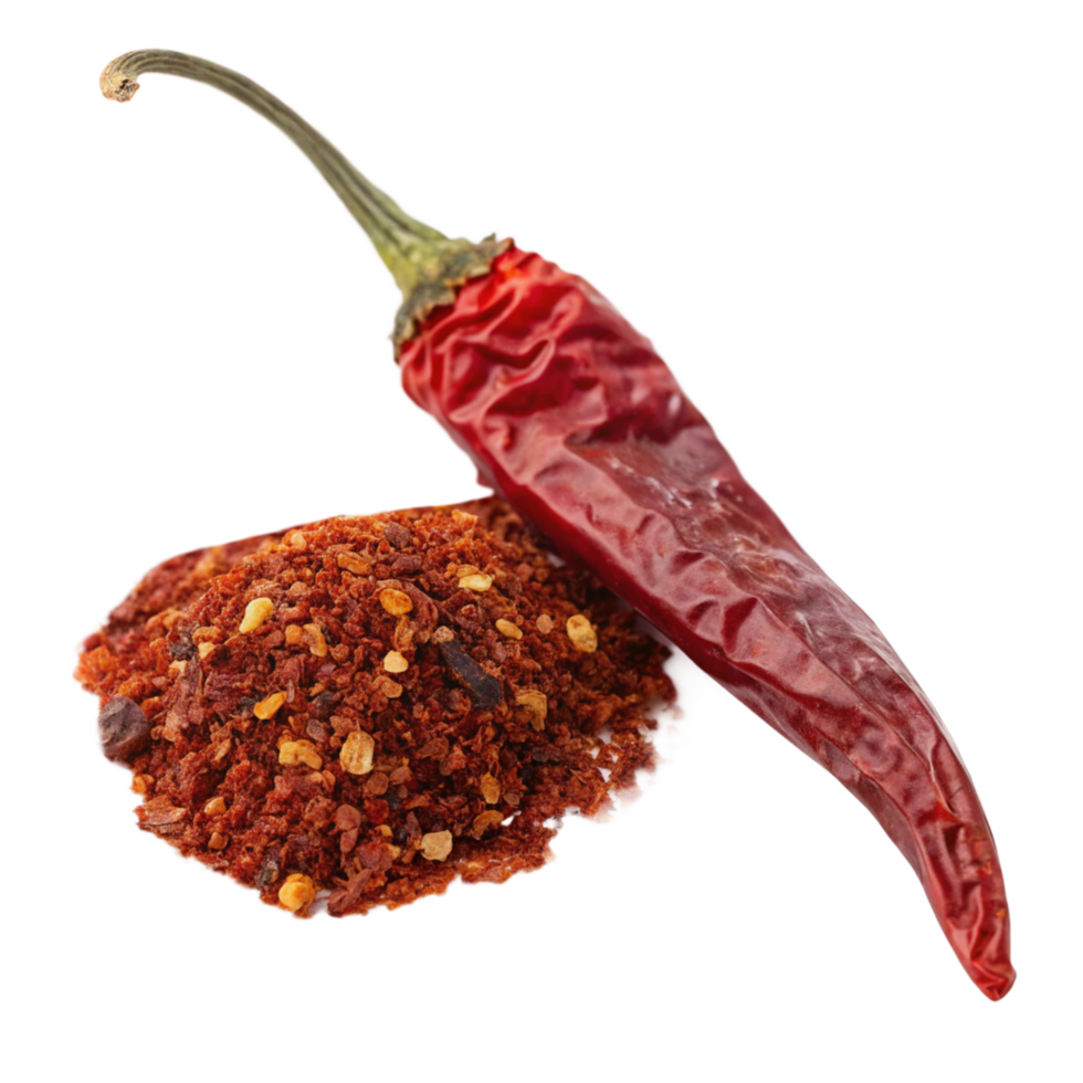 Dried Red Chili Pepper with Ground Chili Flakes and Spices png
