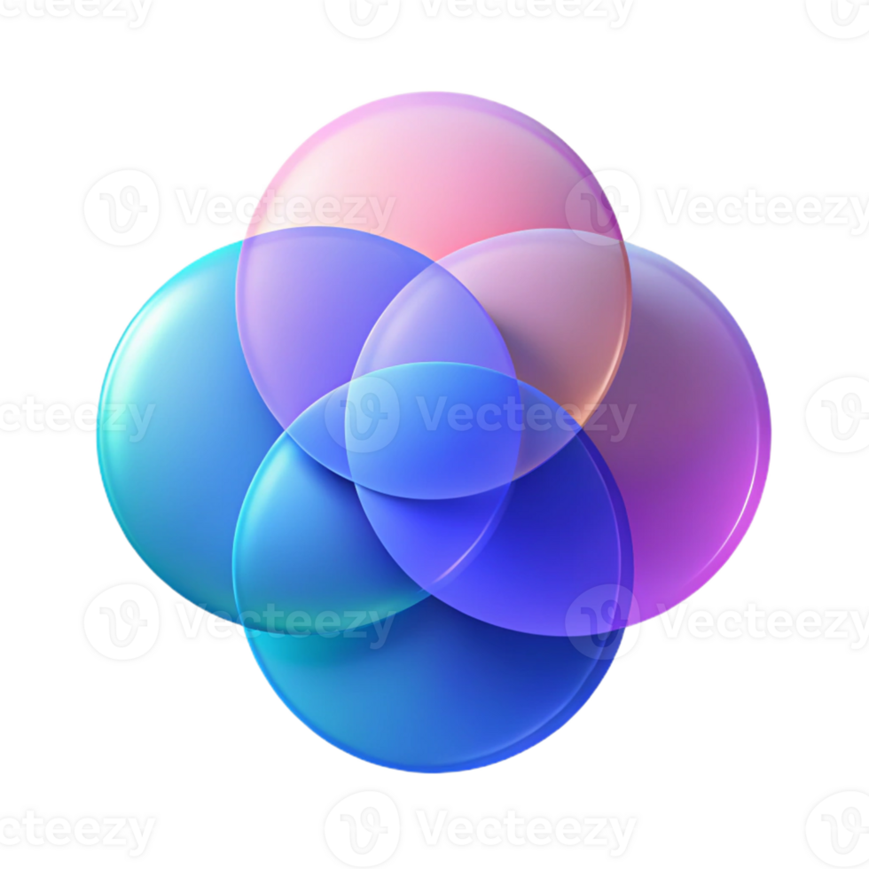 serene contemporary A series of overlapping, translucent circles with gradient color transitions, illuminated by a soft, diffused light, in a minimalist, graphic design style high resolution png