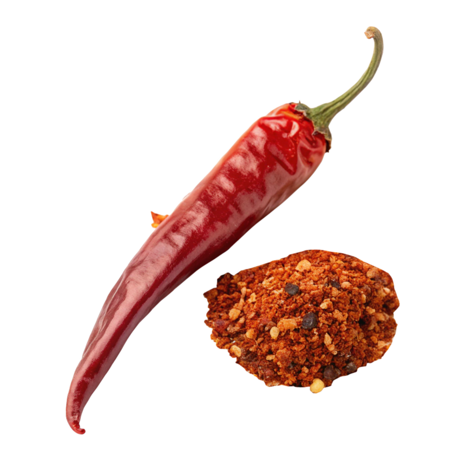 Fresh Red Chili Pepper and its Spicy Ground Powder Blend A Culinary Delight png
