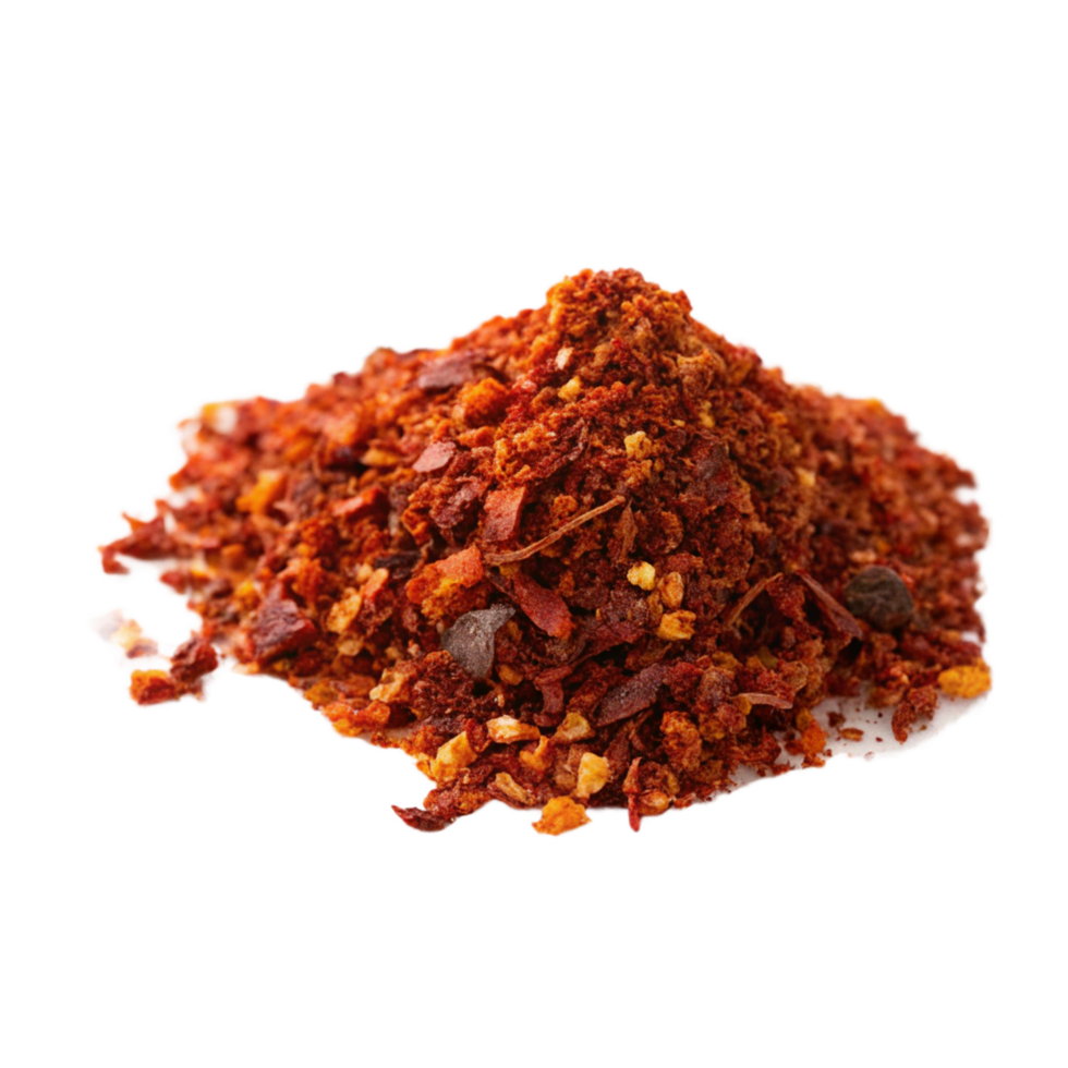A CloseUp View of a Pile of Red Chili Flakes and Spices png