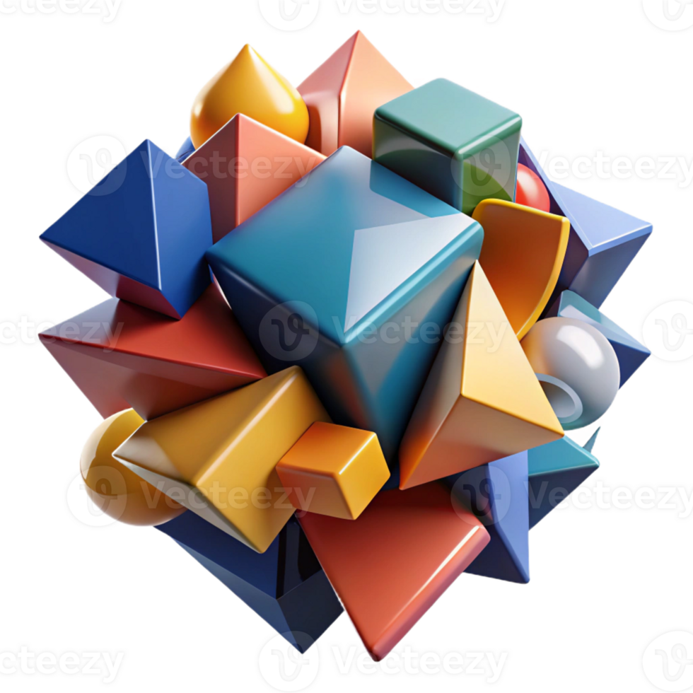 magnificent abstract A dynamic composition of fragmented, geometric shapes, with bold, contrasting colors and sharp edges, in a cubist, abstract style high resolution png