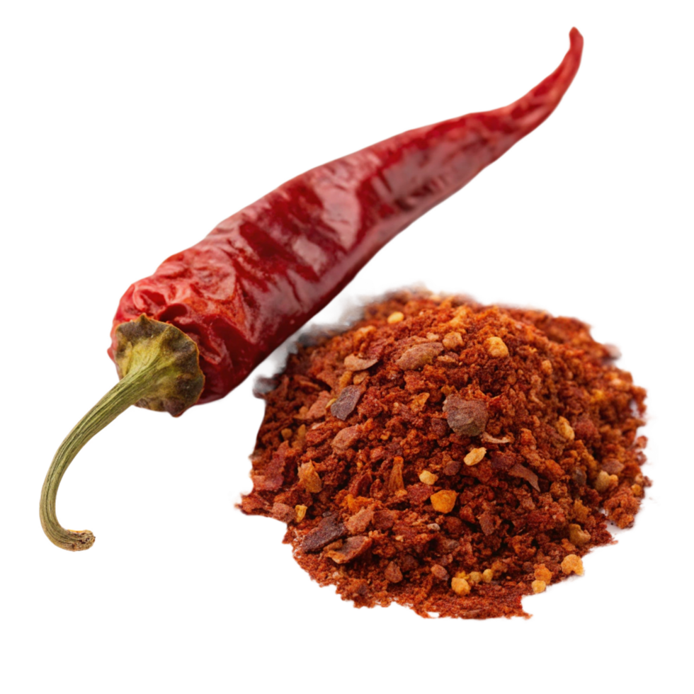 Dried Red Chili Pepper with Crumbled Chili Powder Seasoning png