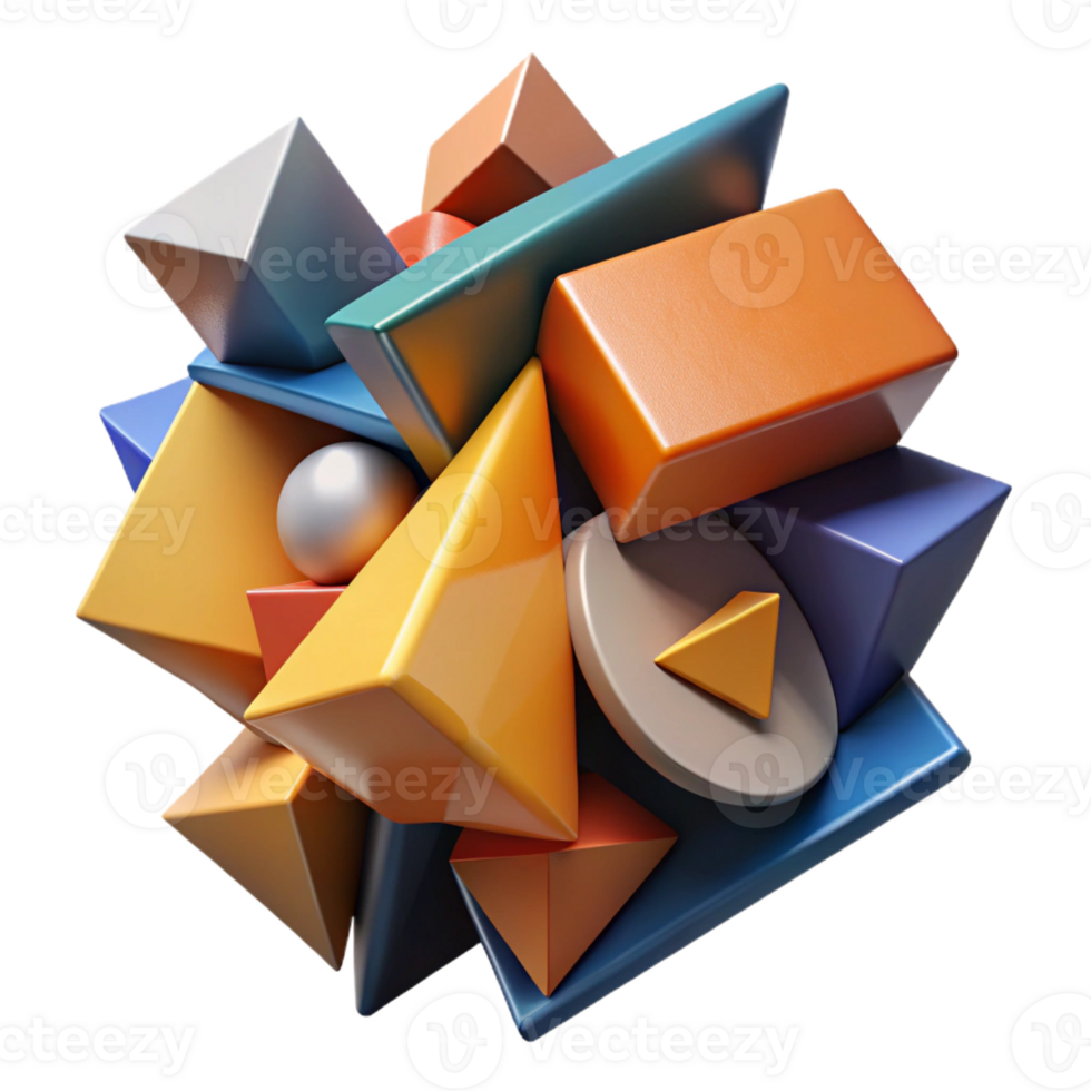 vibrant artistic A dynamic composition of fragmented, geometric shapes, with bold, contrasting colors and sharp edges, in a cubist, abstract style premium png
