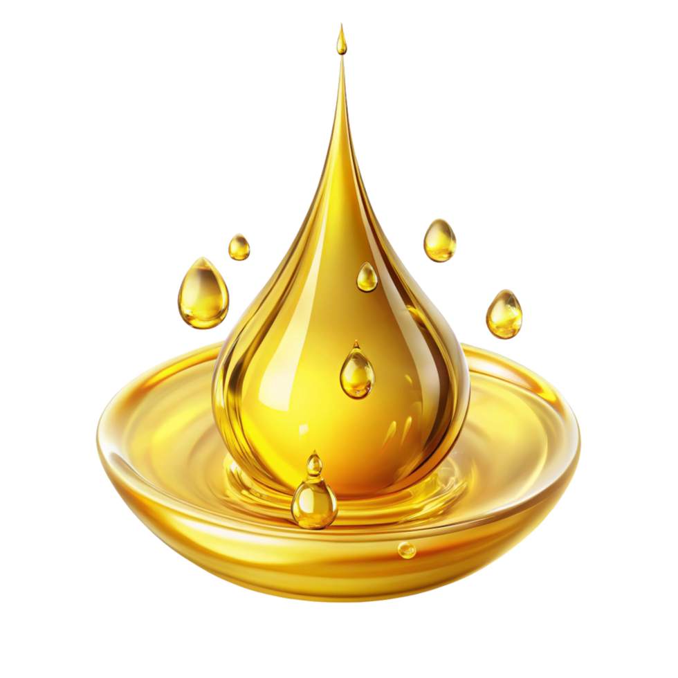 Golden Oil Droplet Falling into a Pool of Liquid Showing Texture and Reflection png