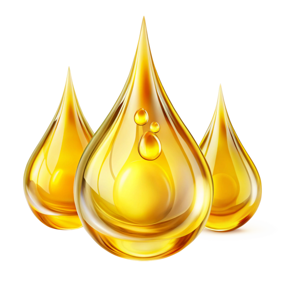 Three Golden Oil Drops Closeup High Resolution Image png