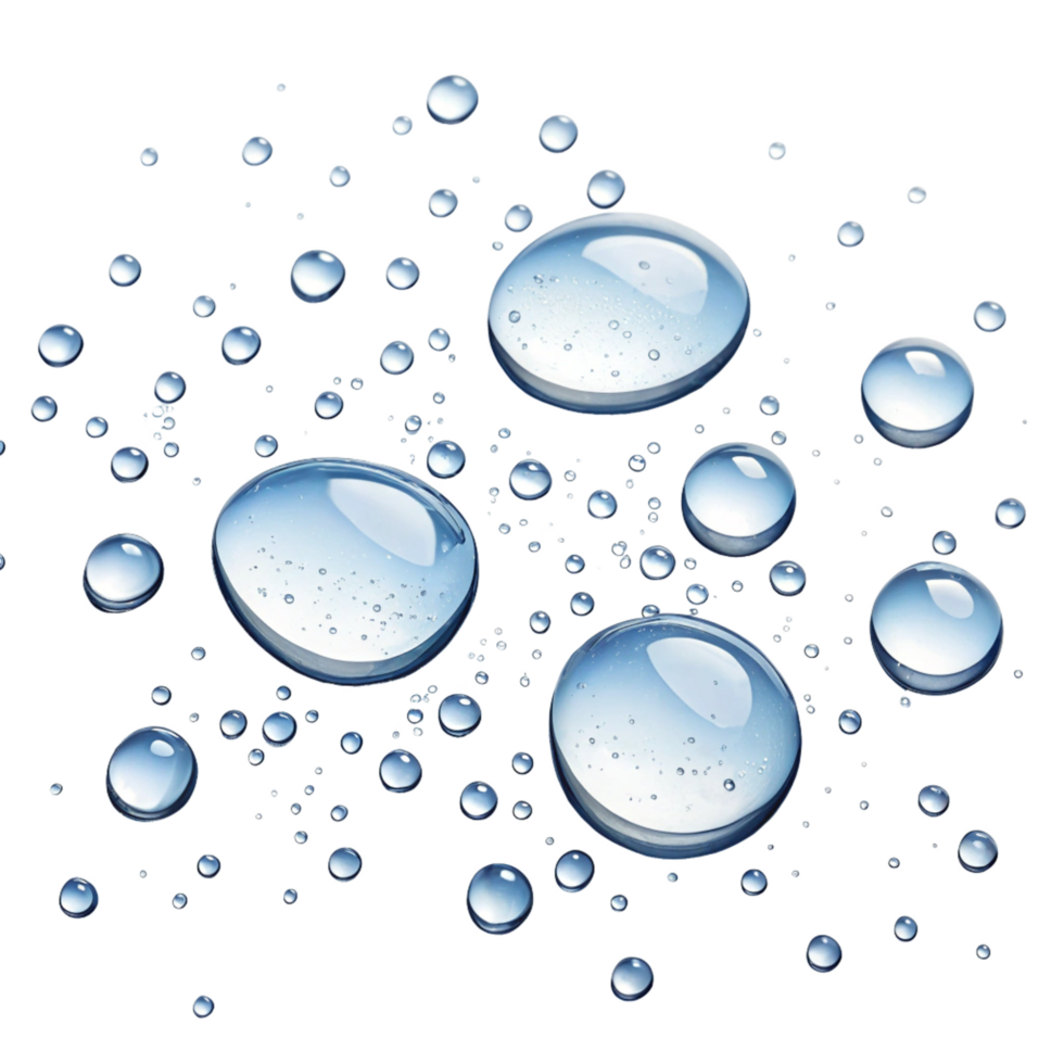 A captivating image of numerous water droplets of varying sizes against a stark black background png