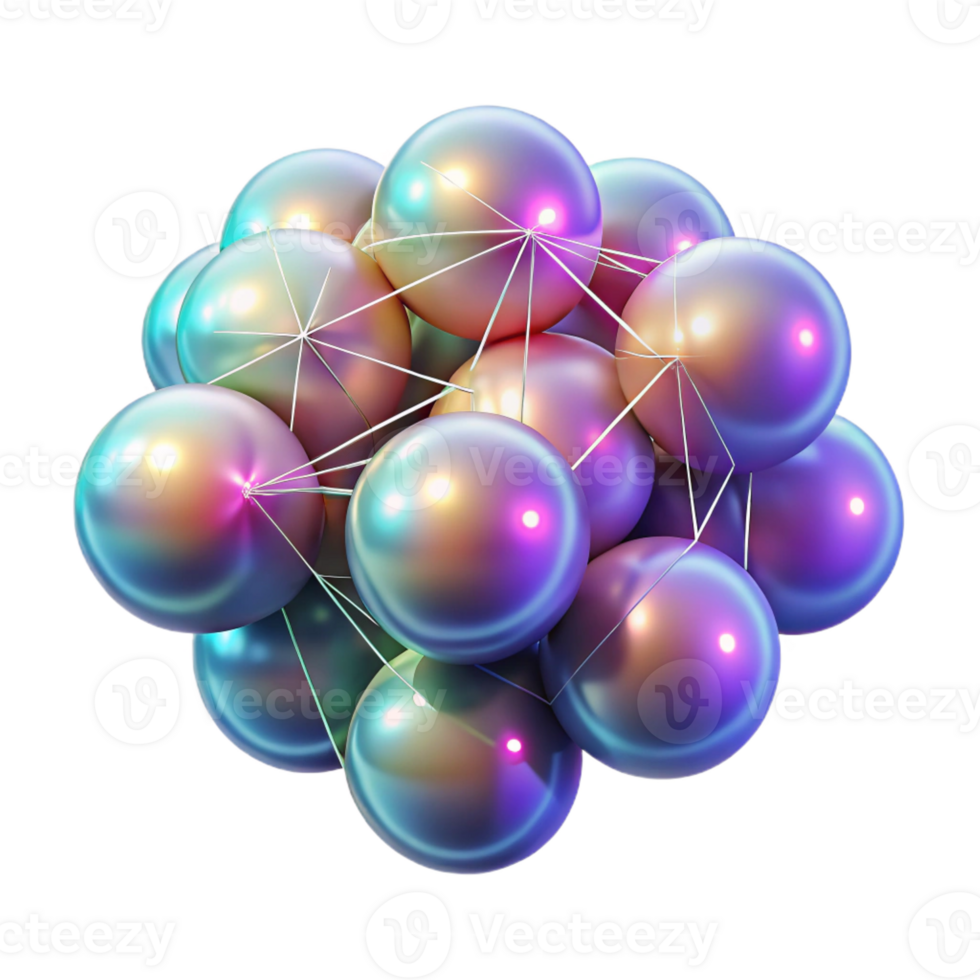 elegant creative A cluster of floating, iridescent orbs, connected by thin, glowing lines, illuminated by a soft, ethereal light genuine png