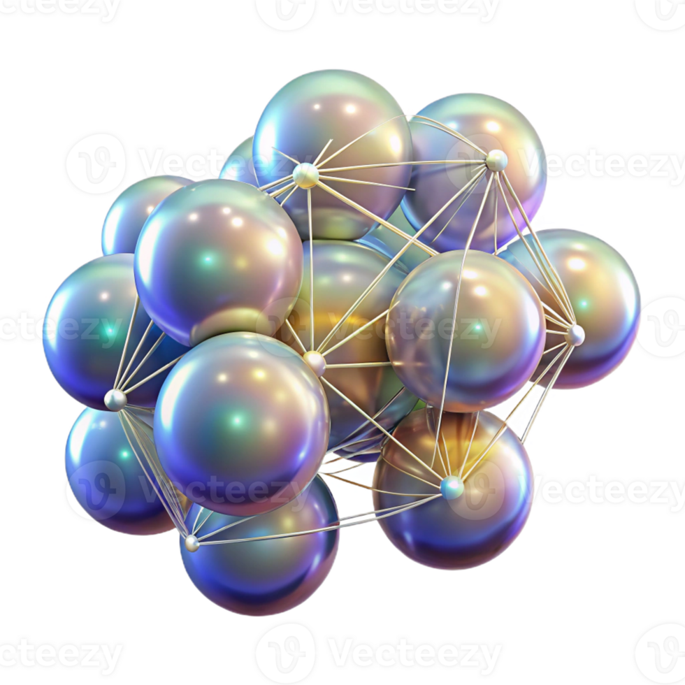 vibrant modern A cluster of floating, iridescent orbs, connected by thin, glowing lines, illuminated by a soft, ethereal light authentic png