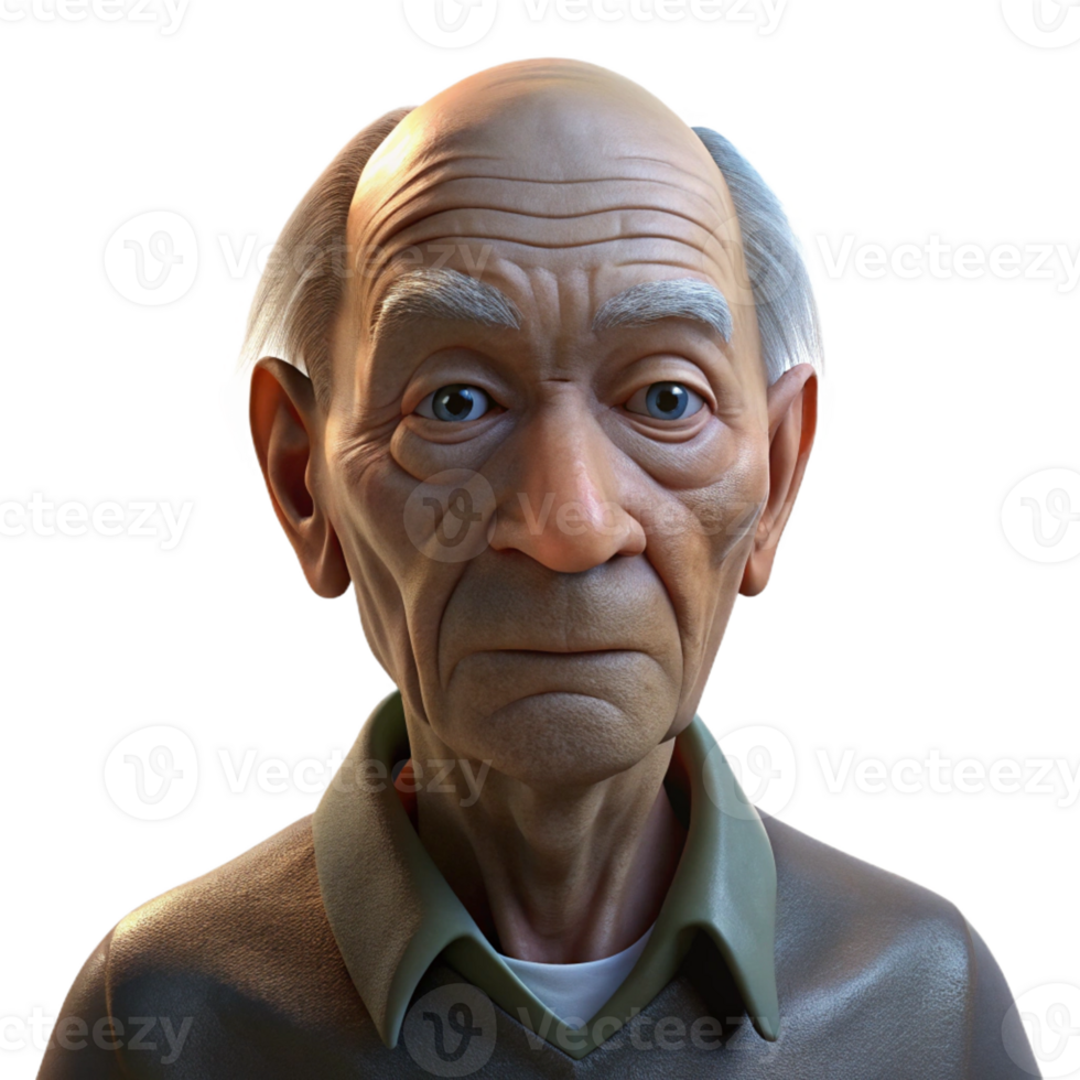 impressive minimalist Portrait of an elderly man with deep wrinkles and a weathered face, illuminated by a single, harsh spotlight from above, in a gritty, photorealistic style 4K png