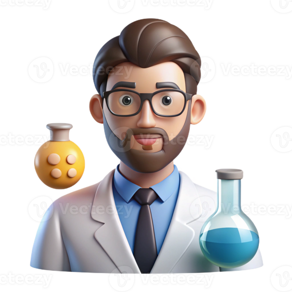 dramatic contemporary Portrait of a scientist with intelligent eyes and a focused gaze, surrounded by glowing scientific instruments, in a crisp, modern, minimalist style professional png