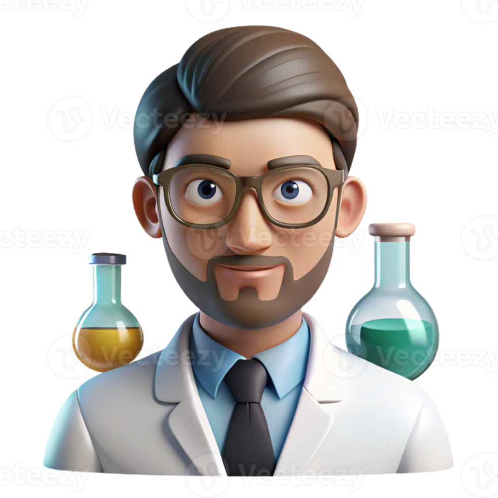 vibrant rustic Portrait of a scientist with intelligent eyes and a focused gaze, surrounded by glowing scientific instruments, in a crisp, modern, minimalist style premium png
