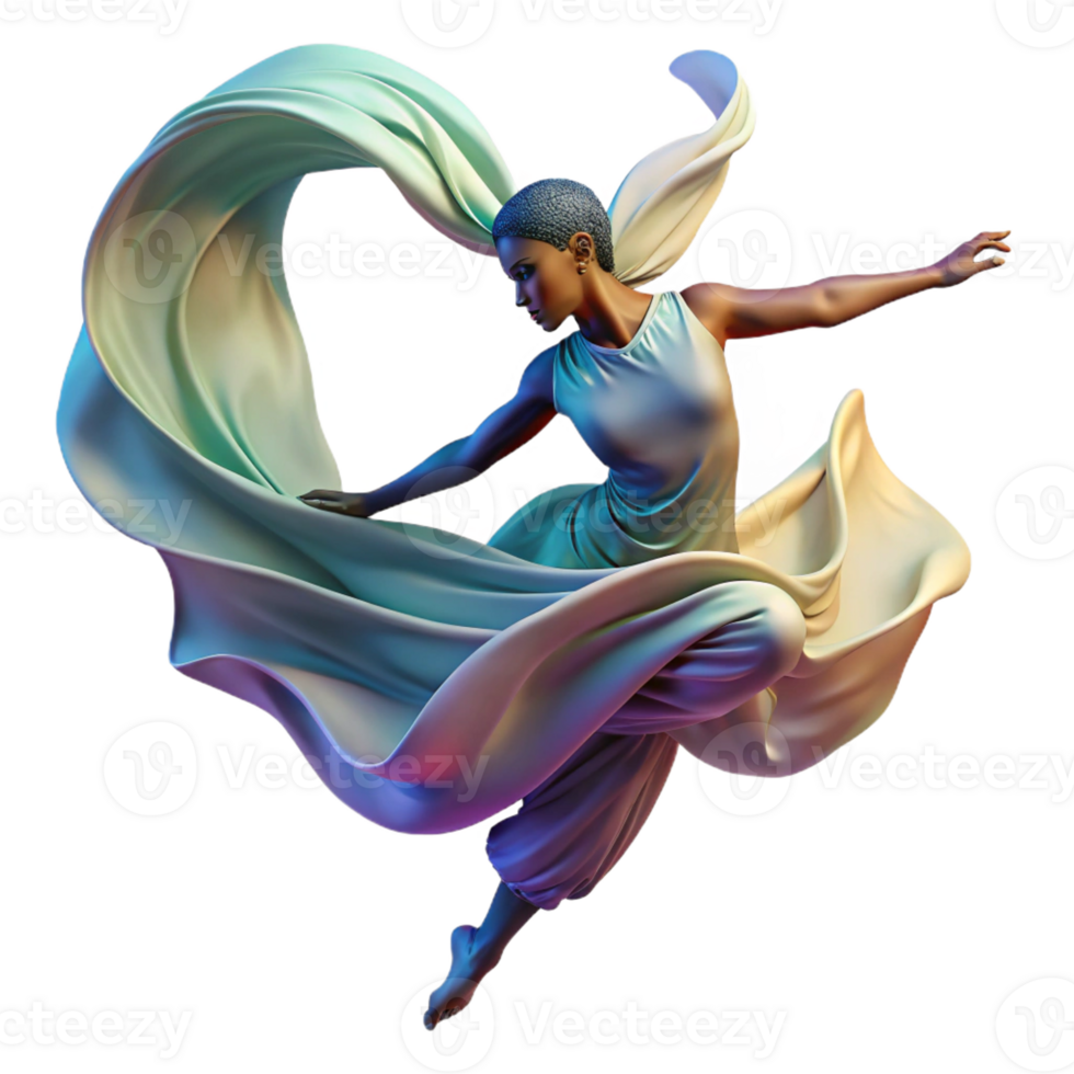 vibrant creative Portrait of a dancer mid-leap, with flowing fabric and dynamic movement, lit by dramatic stage lighting, in an Impressionistic style genuine png