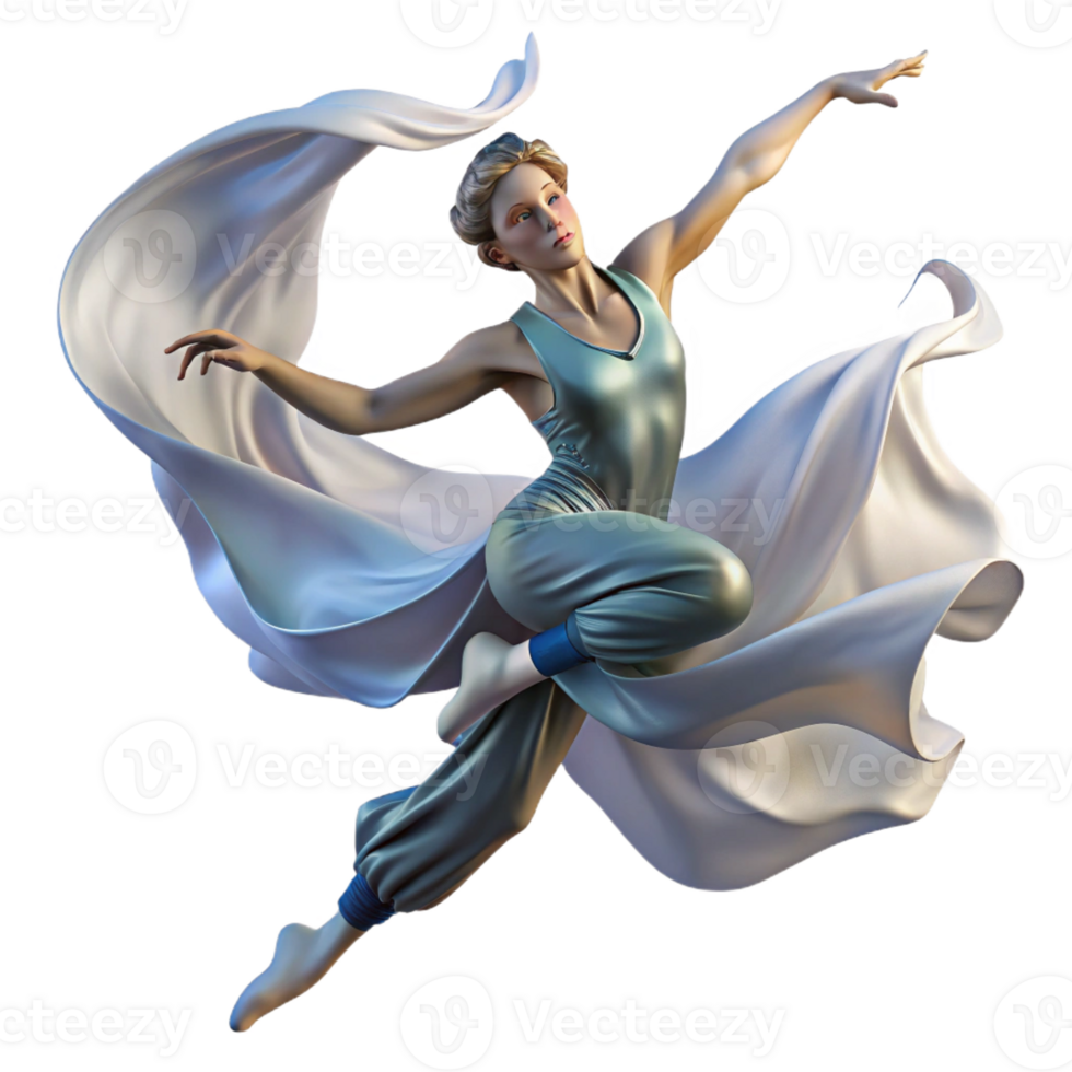 impressive minimalist Portrait of a dancer mid-leap, with flowing fabric and dynamic movement, lit by dramatic stage lighting, in an Impressionistic style professional png