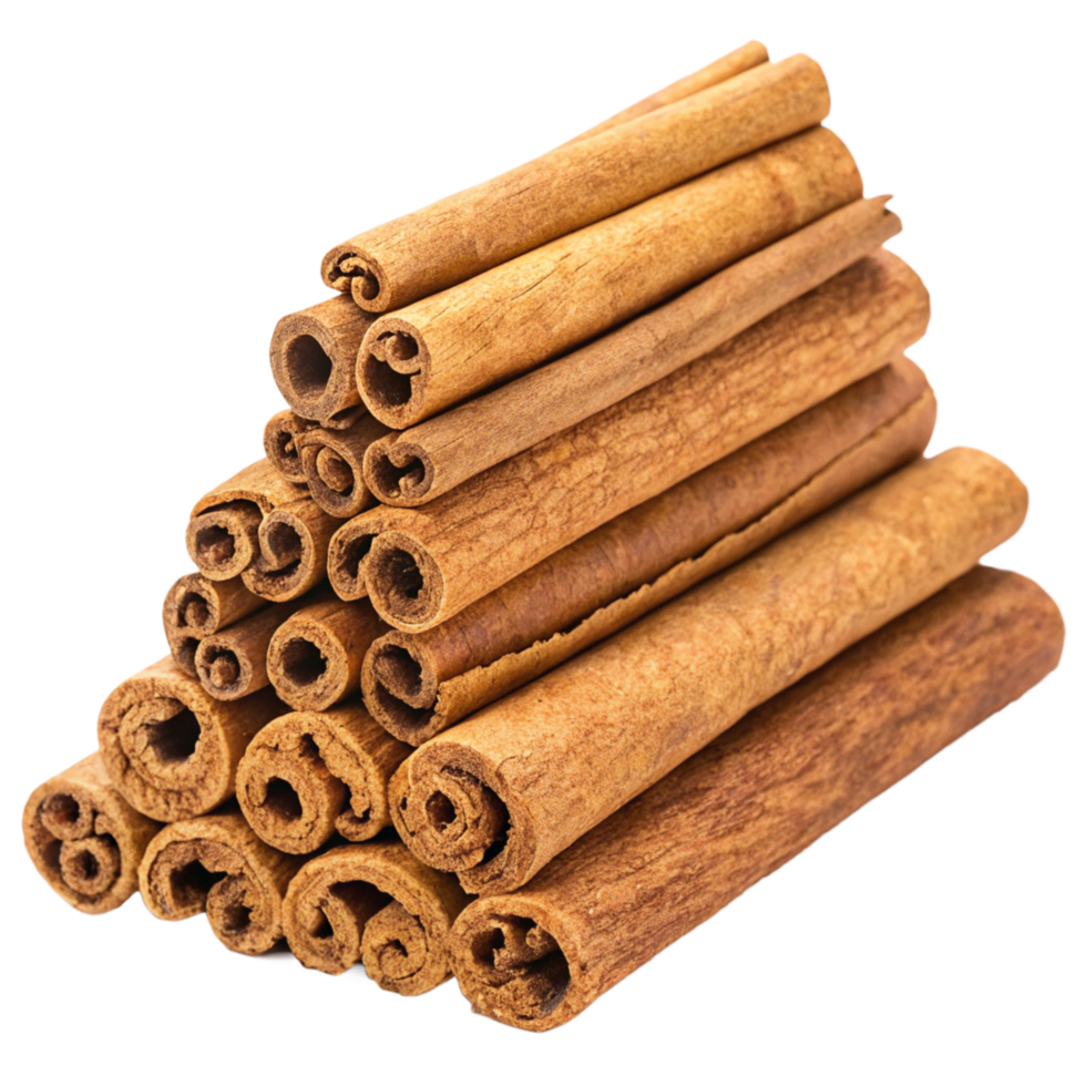 Aromatic Cinnamon Sticks Stacked in a Pyramid Shape for Cooking and Baking png