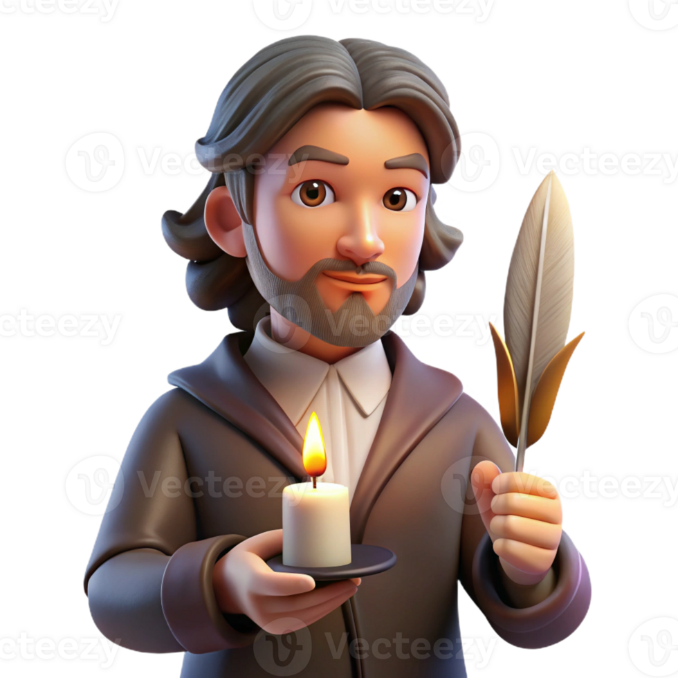 dramatic contemporary Portrait of a writer with a pensive expression, holding a quill and parchment, lit by the soft glow of a candle, in a vintage, Romantic style original png