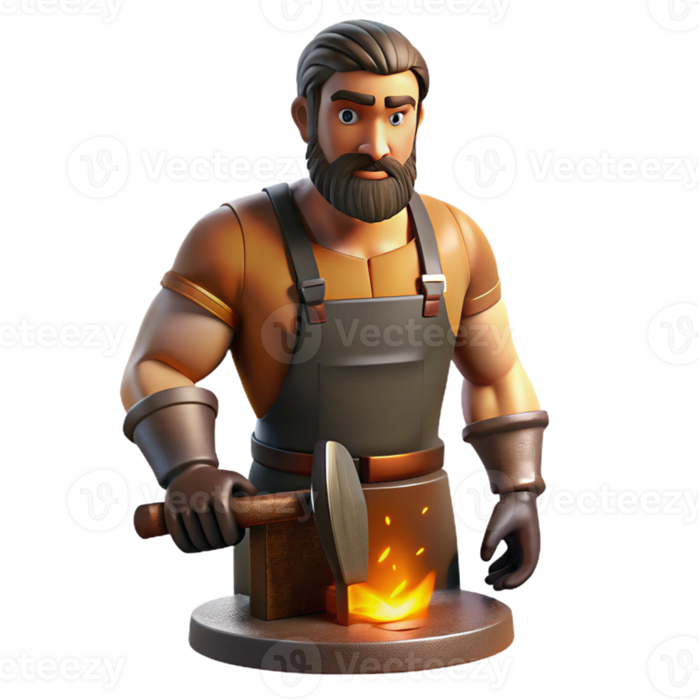 beautiful modern Portrait of a blacksmith with strong arms and a determined expression, working at a forge, illuminated by the fiery glow of the furnace, in a realistic, industrial style authentic png