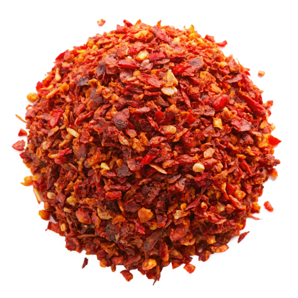 Aromatic Pile of Dried Crushed Red Chili Peppers Flakes for Cooking png