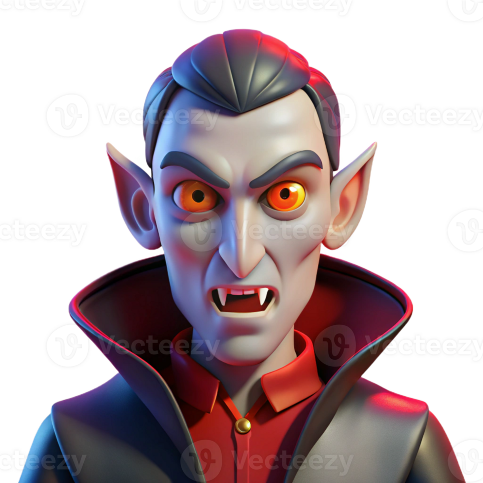 wonderful contemporary Portrait of a vampire with pale skin and piercing red eyes, illuminated by the eerie glow of moonlight, in a gothic, horror style genuine png