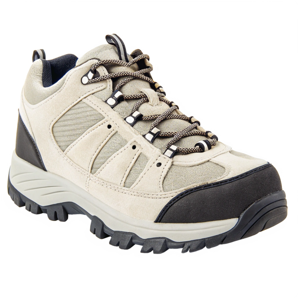 Beige and Black Comfortable Hiking Shoe for Men and Women, Durable Outdoor Sneaker with Laces png