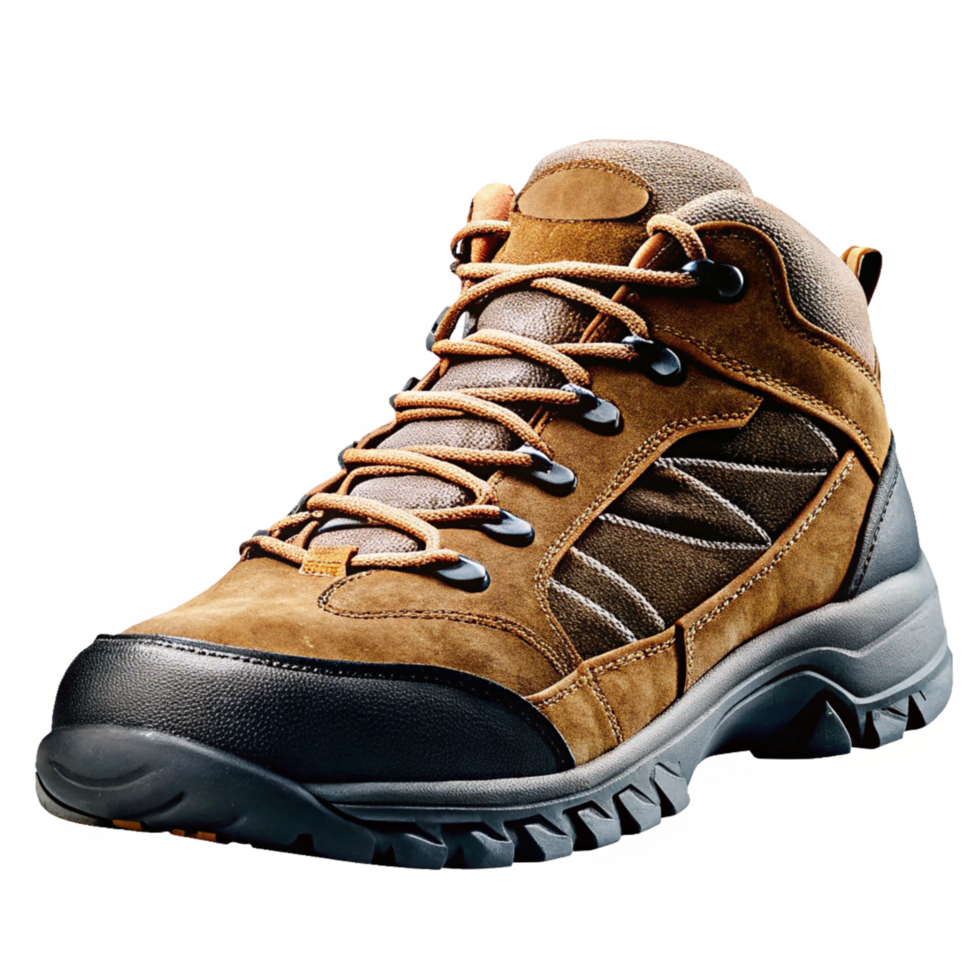Brown Leather Hiking Boot with Laces and Rugged Sole for Outdoor Adventures png