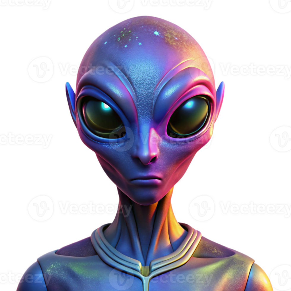 extraordinary creative Portrait of an alien with unusual features and vibrant colors, illuminated by the otherworldly glow of a distant nebula, in a sci-fi, extraterrestrial style premium png