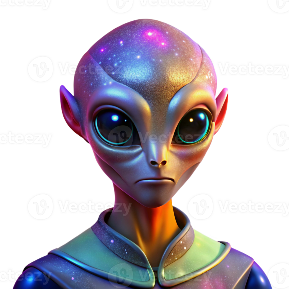 magnificent rustic Portrait of an alien with unusual features and vibrant colors, illuminated by the otherworldly glow of a distant nebula, in a sci-fi, extraterrestrial style exclusive png