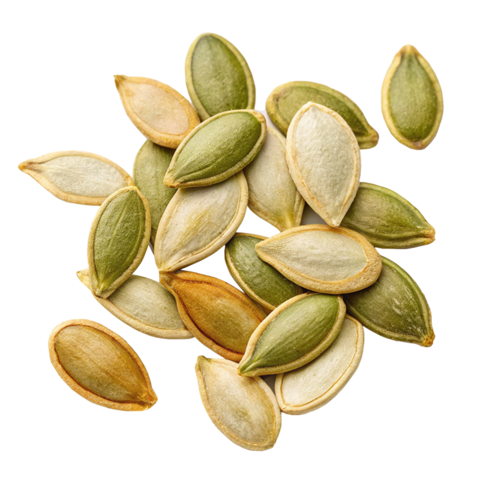 A CloseUp View of a Pile of Roasted Pumpkin Seeds Showing Variation in Color and Texture png