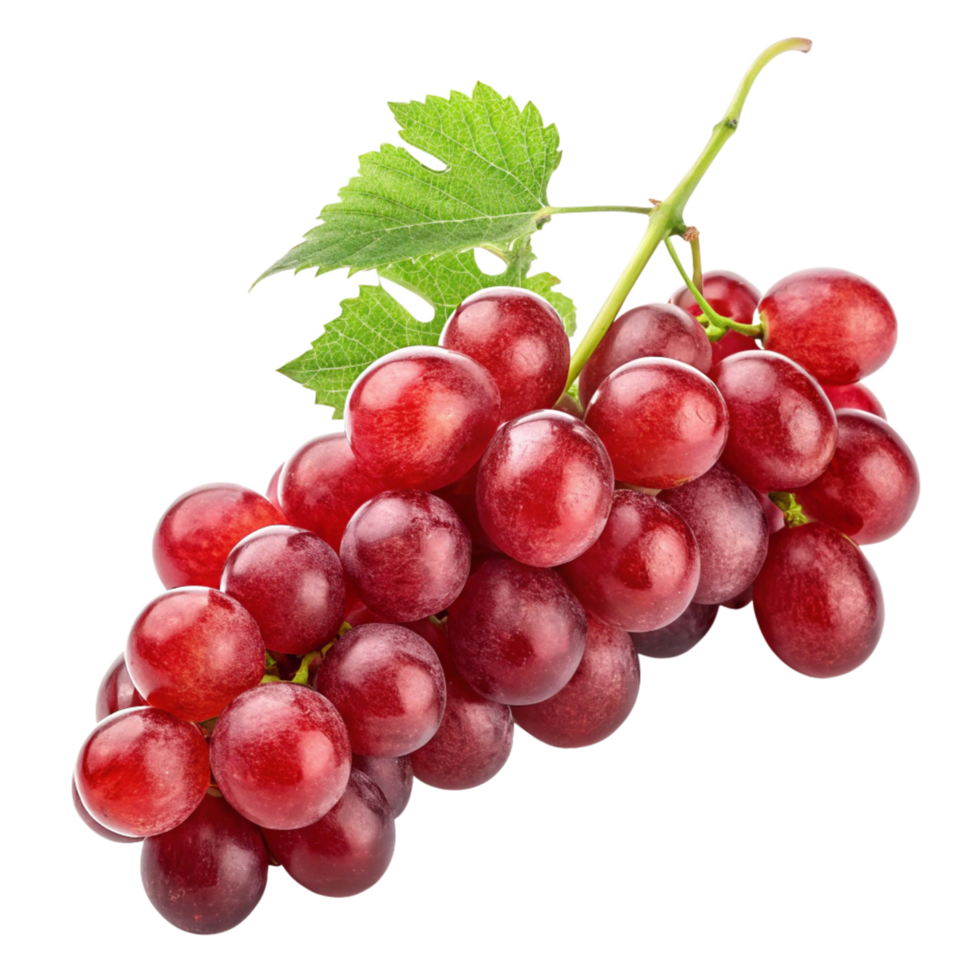 A Bunch of Fresh Red Grapes with Green Leaf Isolated on Black Background png