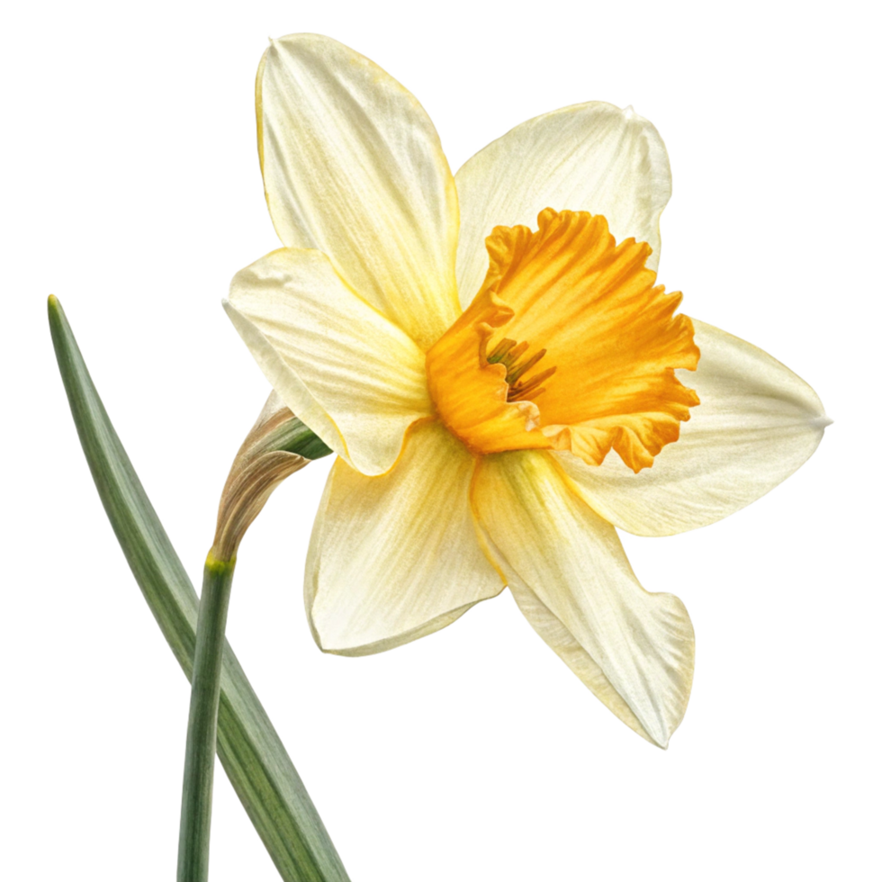 Closeup of a Delicate Yellow and White Daffodil Flower with Green Stems png