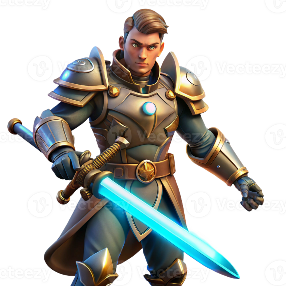 extraordinary classic A fierce steampunk warrior with riveted armor, a glowing energy sword, and a determined expression, lit by a dramatic, battlefield light 4K png
