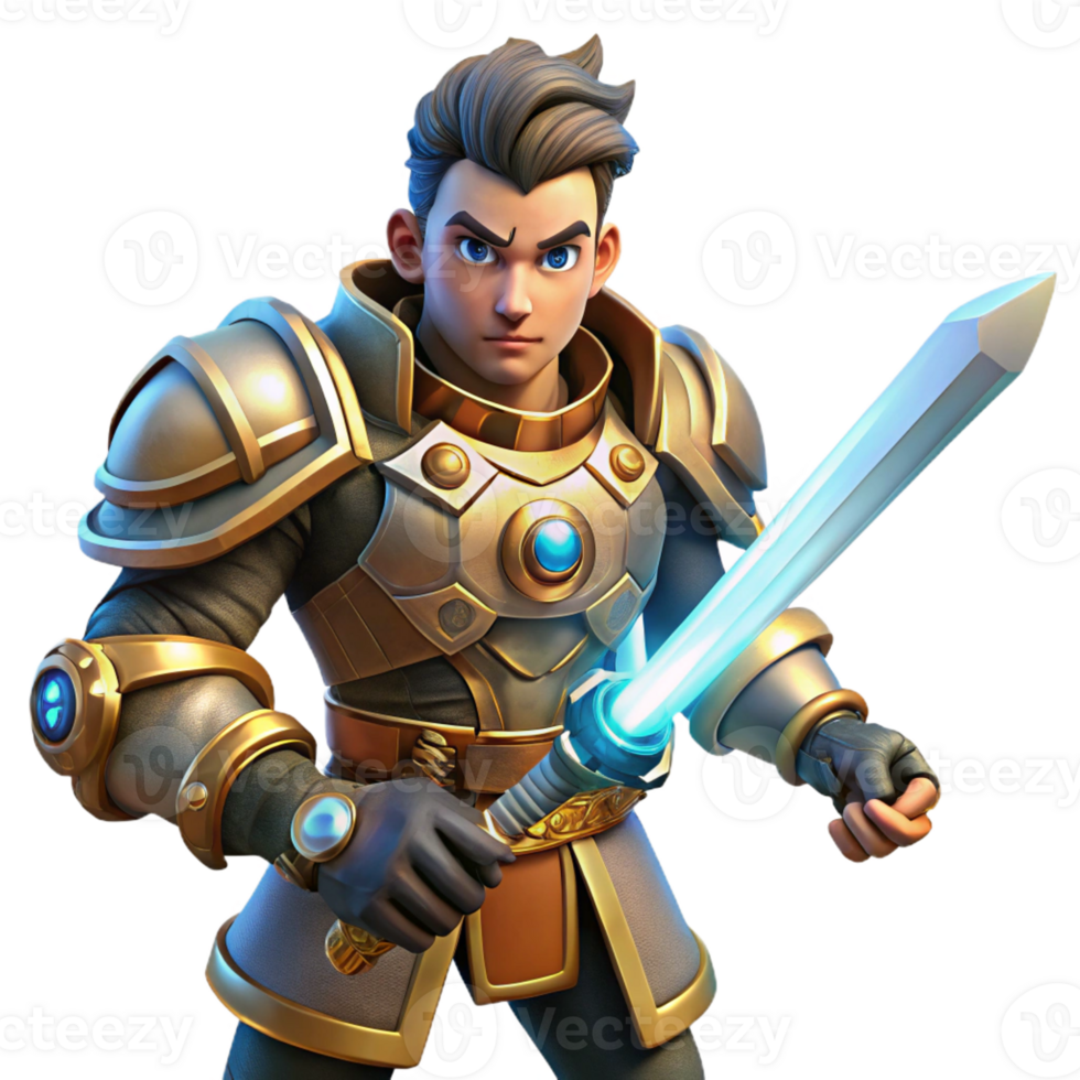 extraordinary contemporary A fierce steampunk warrior with riveted armor, a glowing energy sword, and a determined expression, lit by a dramatic, battlefield light exclusive png