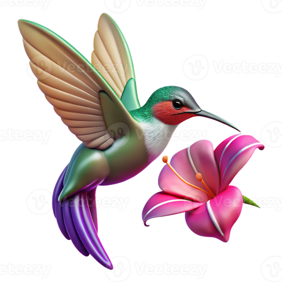 elegant classic A hummingbird hovering in mid-air, sipping nectar from a fuchsia flower, vibrant colours, dynamic lighting, nature photography style genuine png
