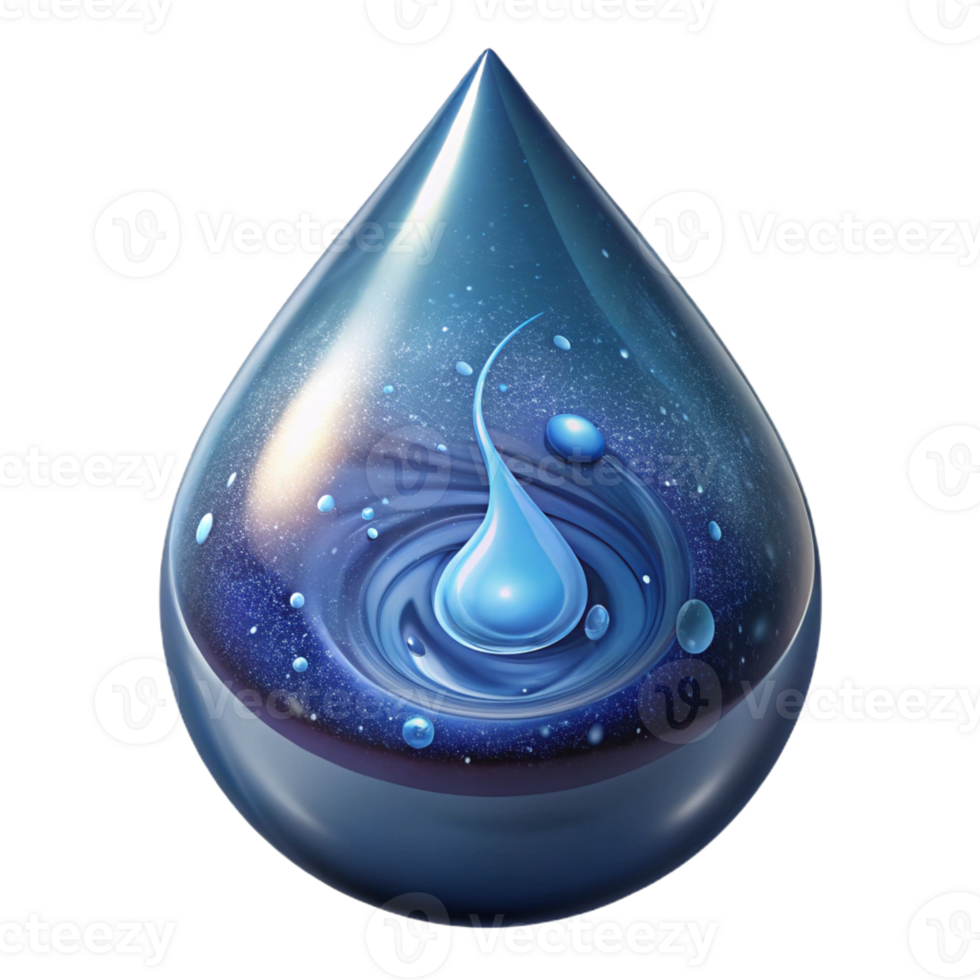 elegant contemporary A spiral galaxy forming inside a crystal clear drop of water, reflecting the cosmos, surrealism style high resolution png
