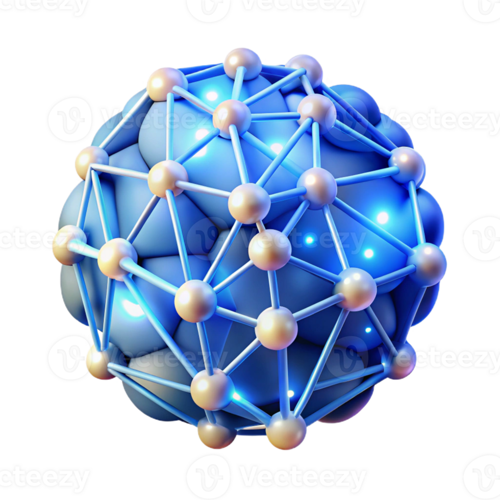 extraordinary traditional A network of interconnected glowing nodes forming the shape of a human brain, illuminated by pulsing blue and white light. Abstract style 4K png