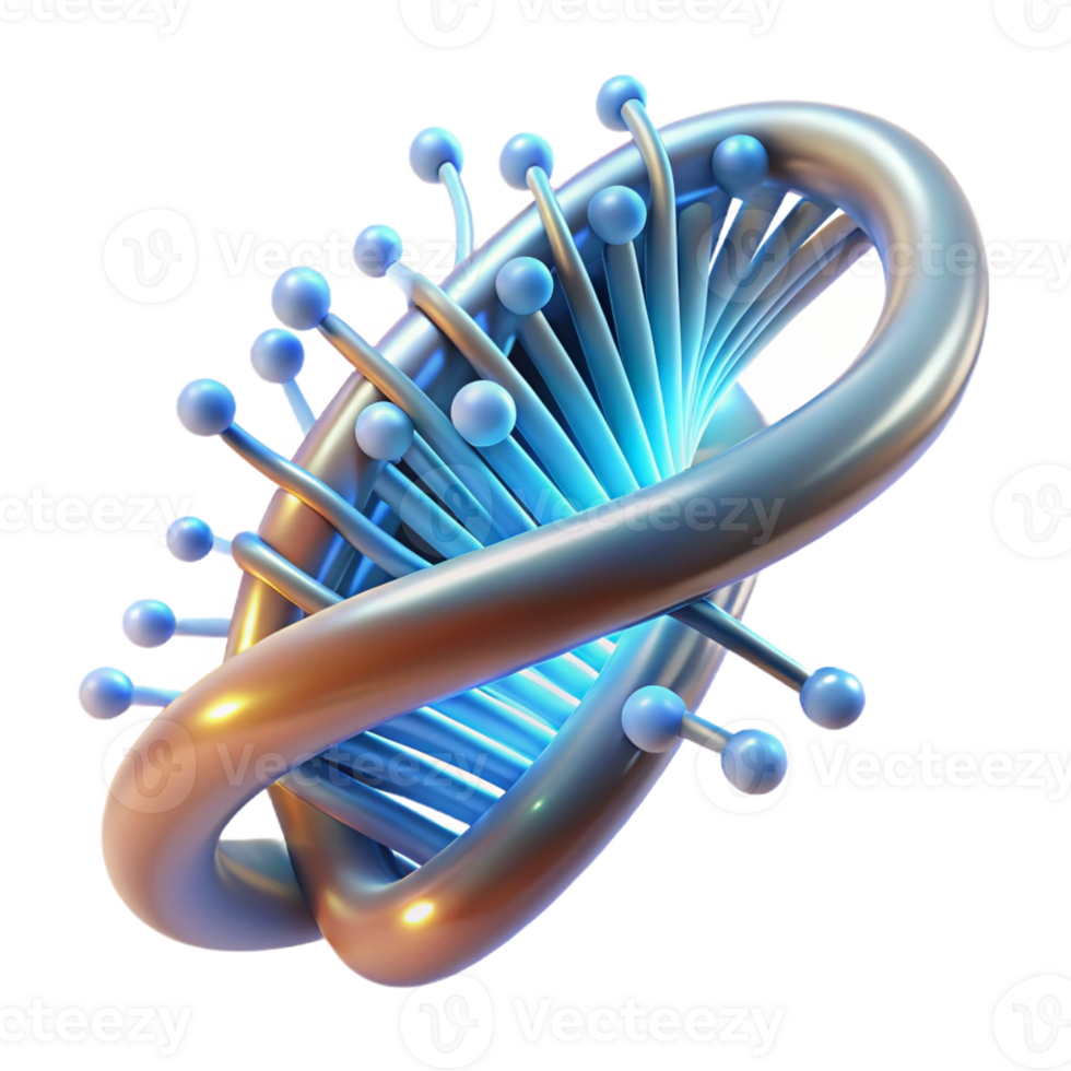wonderful modern A DNA strand entwined with fiber optic cables, emitting a soft bioluminescent glow. Scientific style original png