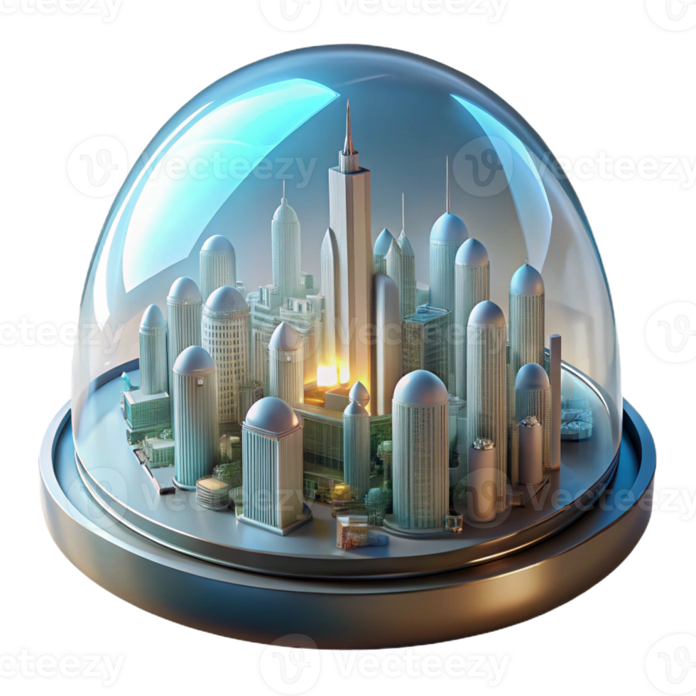 serene vintage A futuristic city built within a giant transparent dome, illuminated by the soft glow of an artificial sun. Sci-fi style exclusive png